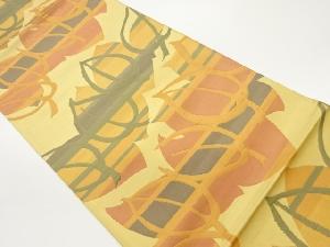 葉に横縞模様織出し洒落袋帯